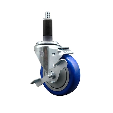 Service Caster 4'' Blue Poly Swivel 1-1/8'' Expanding Stem Caster with Brake SCC-EX20S414-PPUB-BLUE-TLB-118